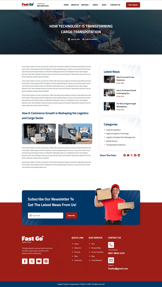 FastGo Logistics & Cargo Transportation Elementor Template Kit, WP